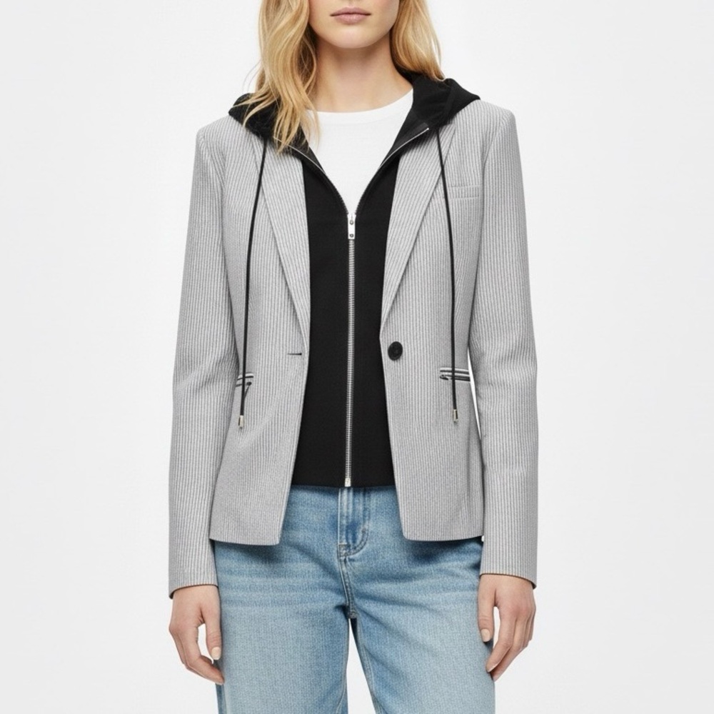 VERONICA BEARD Railroad Striped Blazer Removable Knit Hoodie Dickey Women Size 4